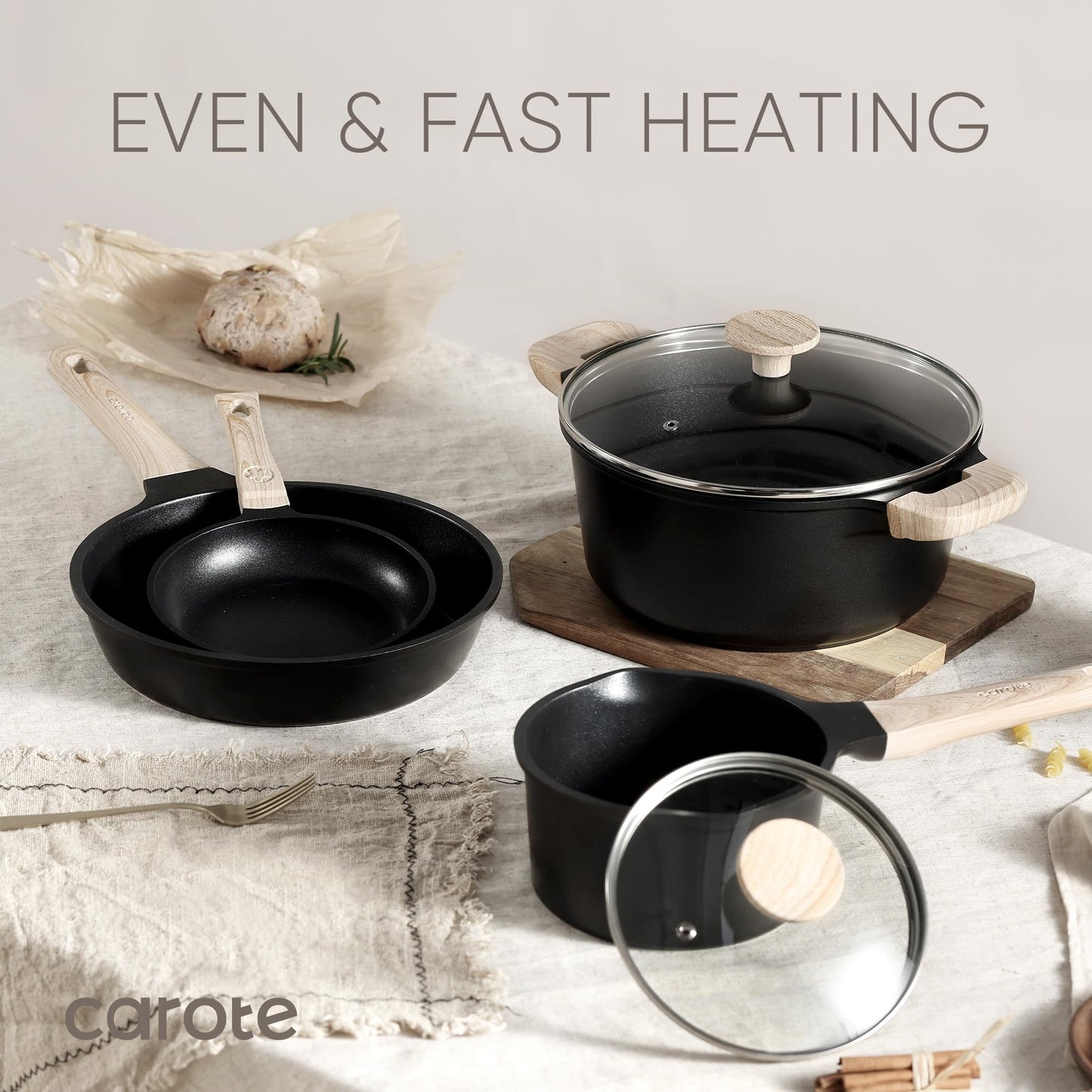 8-Piece CAROTE Nonstick Cookware Set with Lids