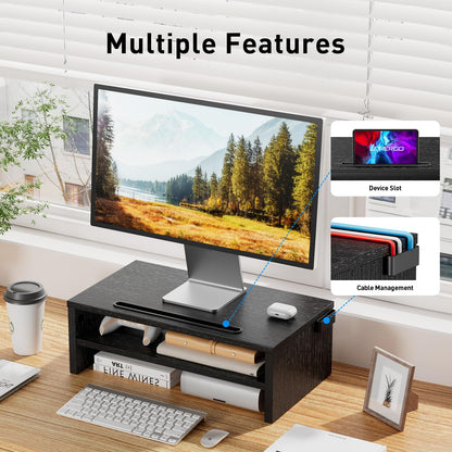 LORYERGO Monitor Stand - Monitor Riser 16.5 inch, 2 Tier Computer Stand, Monitor Stand Riser w/Cellphone Holder & Storage Space, Desk Stand for Laptop, Printer, PC, for Home & Office