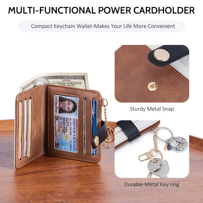 POIUGOYA Slim Wallet for Women,RFID Blocking Bifold Credit Card Holder with Zipper Coin Pocket,ID Window,Keychain