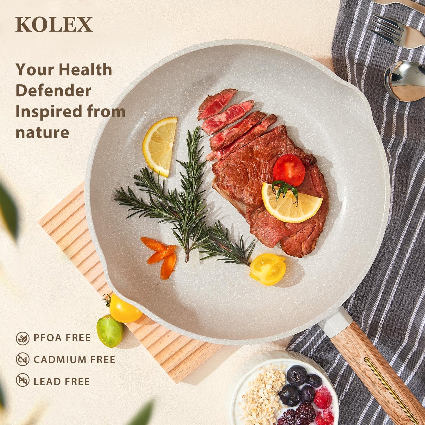 KOLEX Pots and Pans Set Non Stick, Cookware Sets 5 pcs, Kitchen Cooking Set Cookware with Frying Pans & Saucepans (PFOS, PFOA Free)
