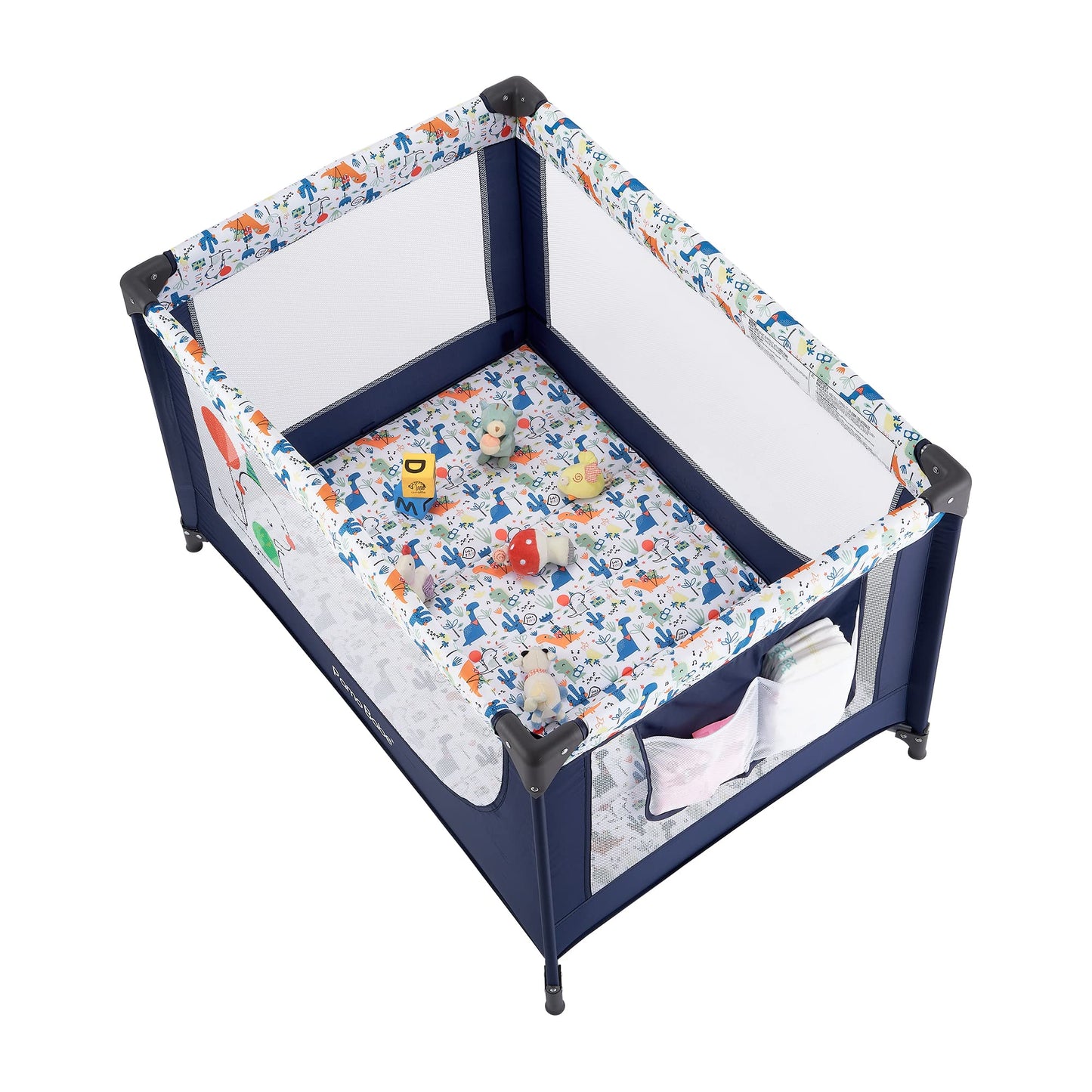 Pamo Babe Travel Foldable Portable Bassinet Baby Infant Comfortable Play Yard Crib Cot with Soft Mattress, Breathable Mesh Walls, and Carry Bag, Blue