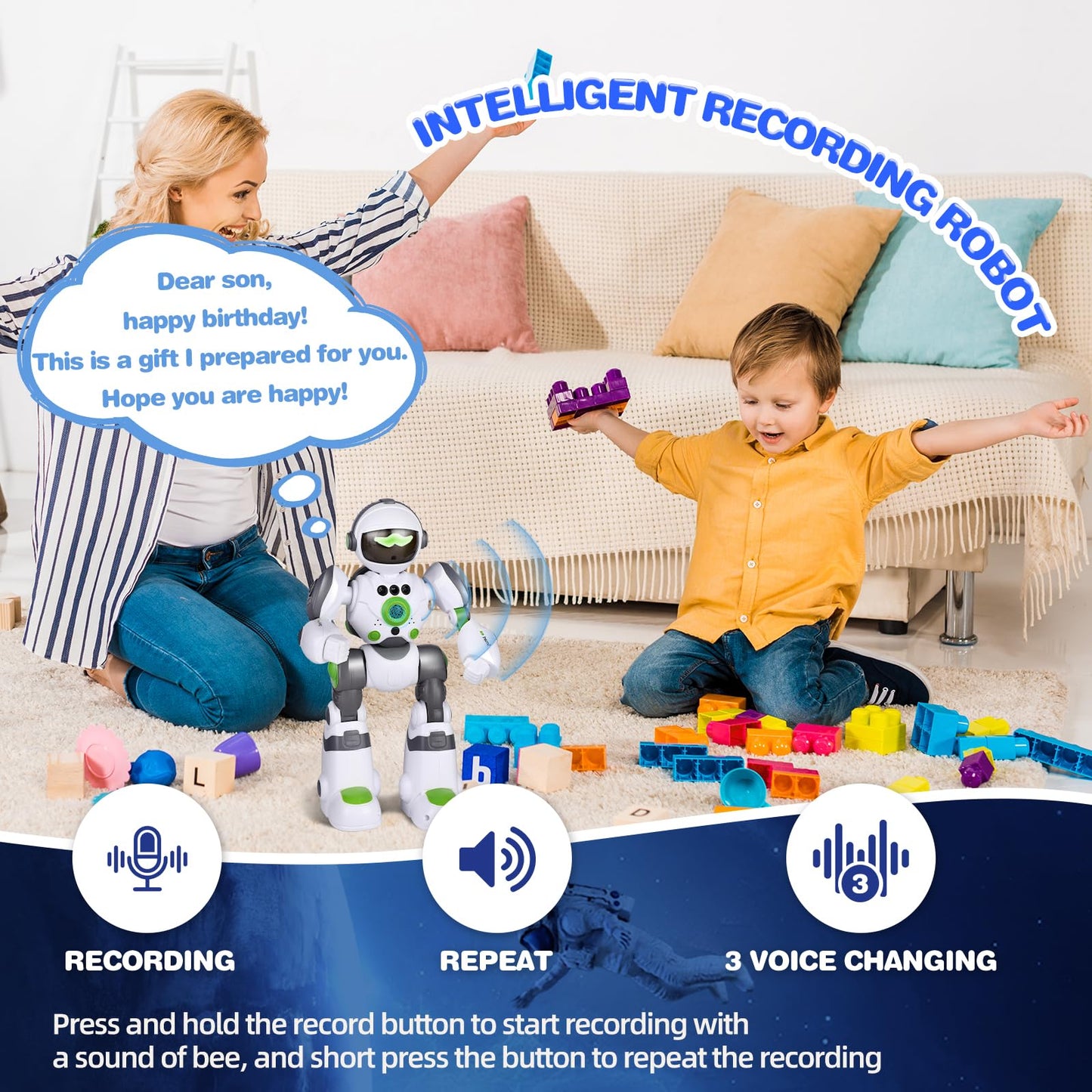 Zreswap Robot Toys Gift for Kids: Remote Control Robot Programmable Robot with Record Voice Music Dancing Gesture Control, for Toddler Boys and Girls