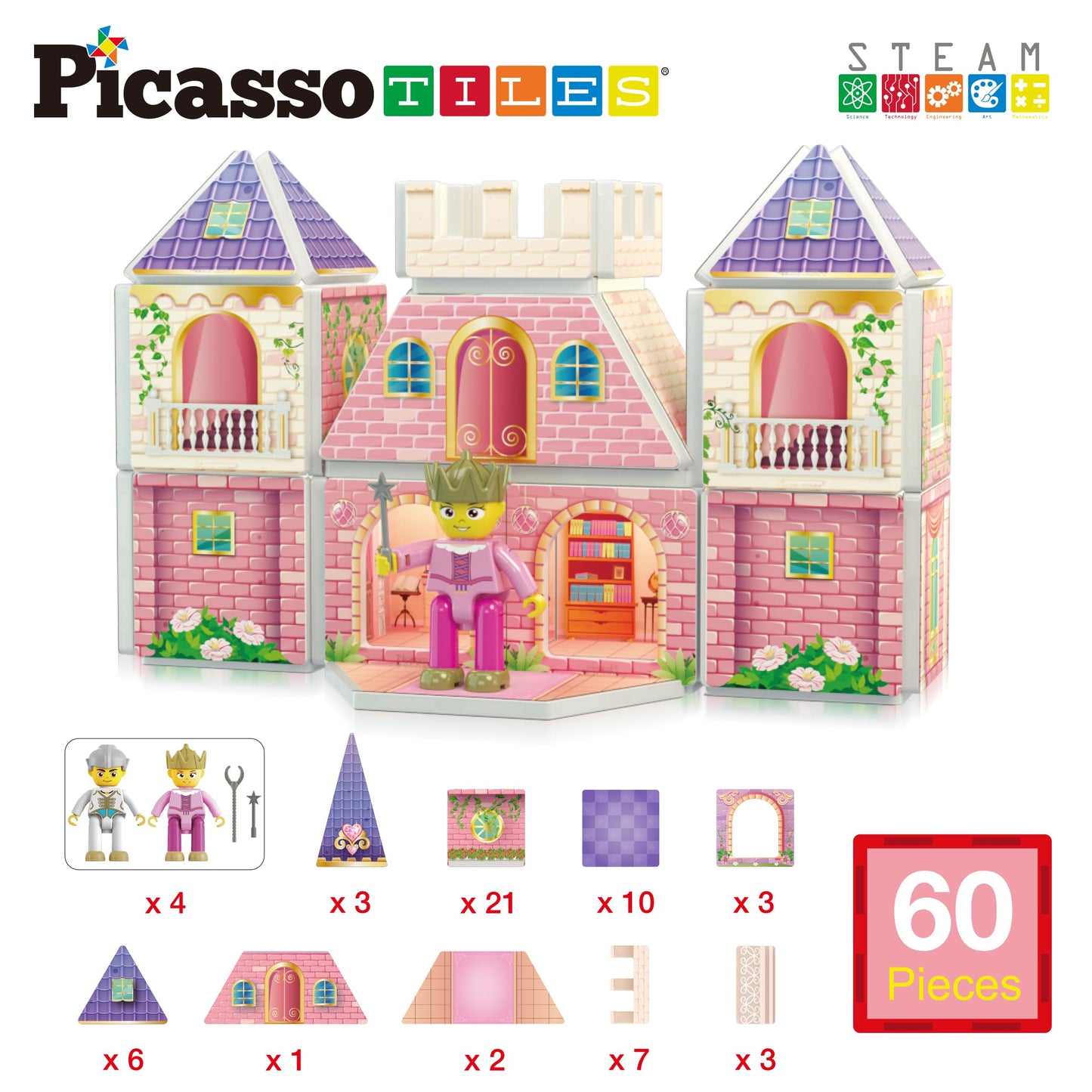 PicassoTiles Princess Castle Magnetic Building Blocks