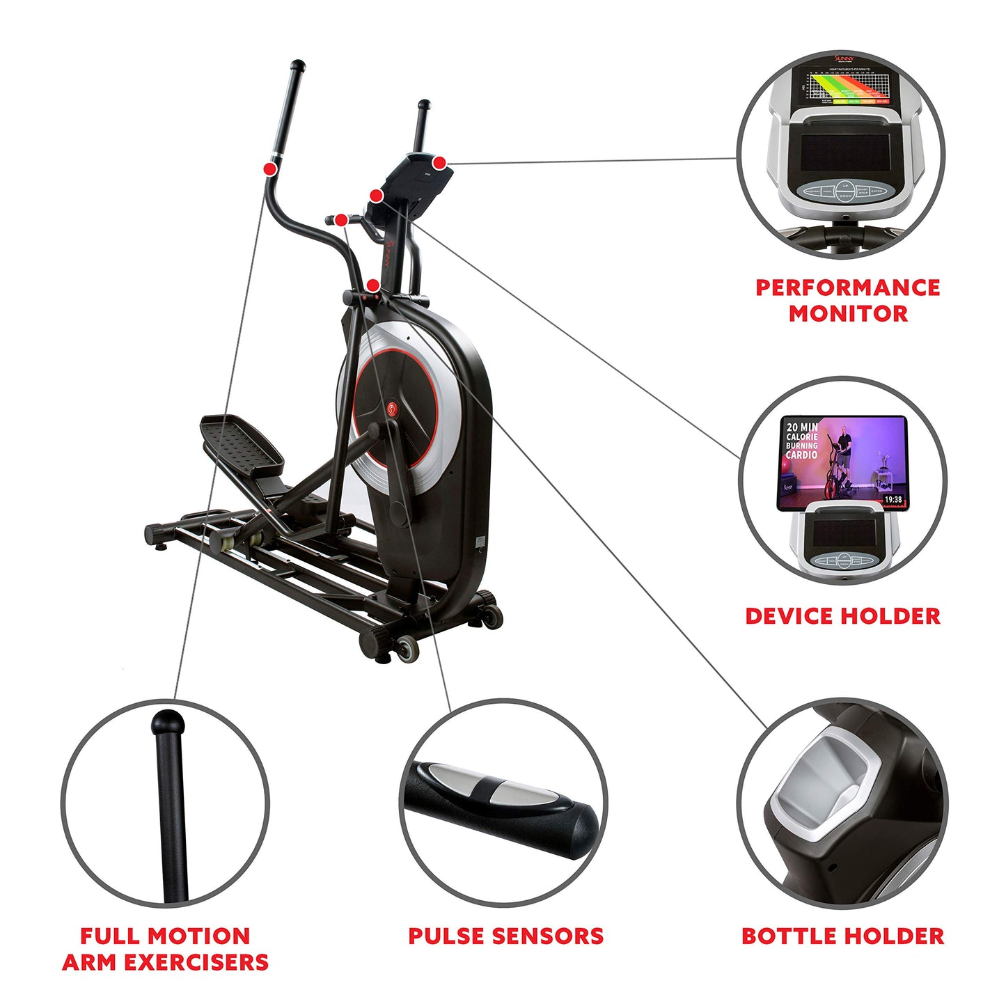 Sunny Health Elliptical Trainer with Heart Rate Monitor