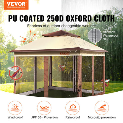 VEVOR Pop up Gazebo for 8-10 Person, with Mosquito Netting, Metal Frame, and PU Coated 250D Oxford Cloth, Outdoor Canopy Shelter for Patio, Backyard, Lawn, Garden, Deck, 11 x 11 FT