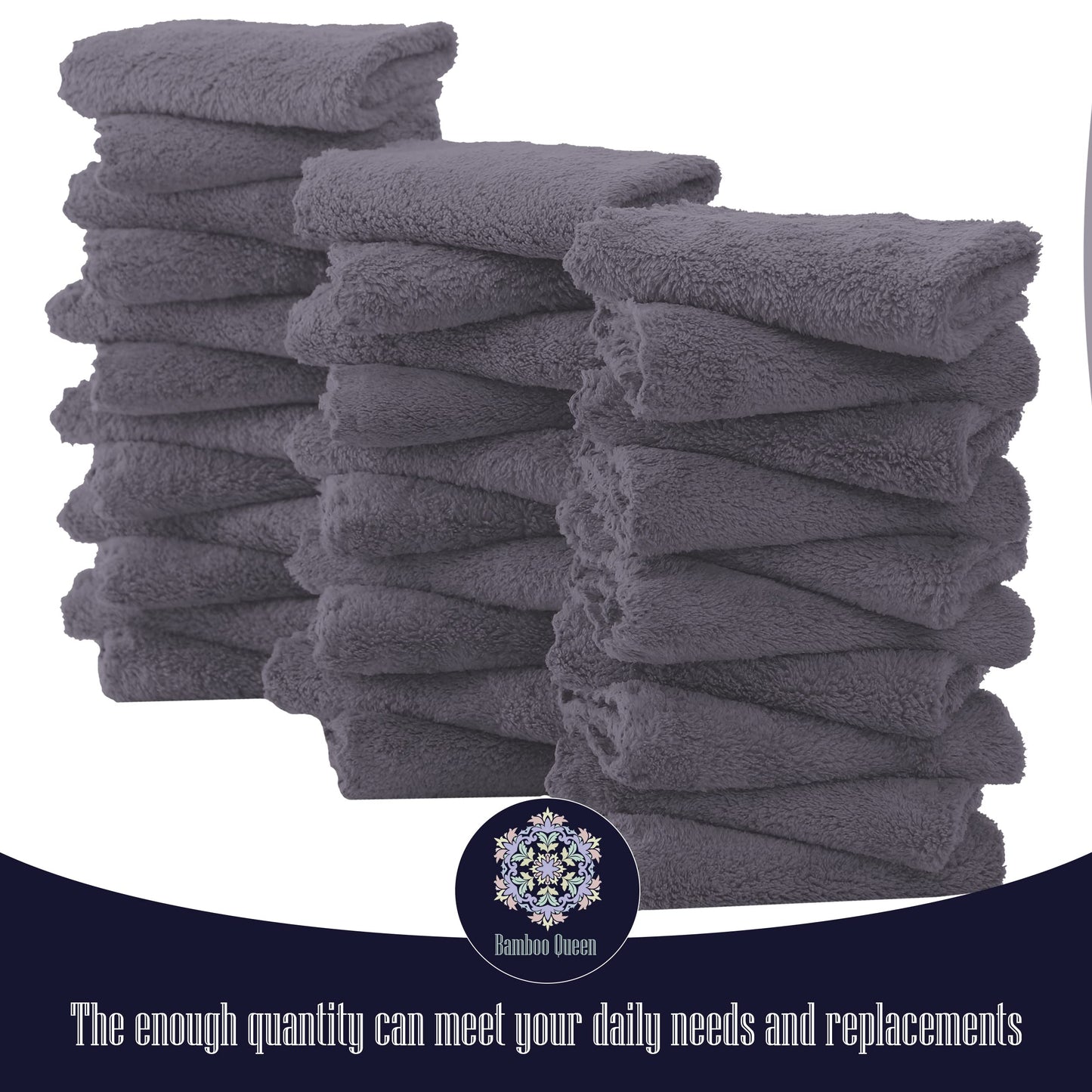 32 Pack Baby Washcloths - Luxury Coral Fleece - Extra Absorbent and Soft Wash Clothes for Newborns, Infants and Toddlers - Suitable for Sensitive Skin and New Born - Baby Shower - Grey, 10x10 Inch