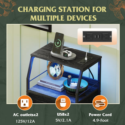 WLIVE Nightstand with Charging Station and Drawers