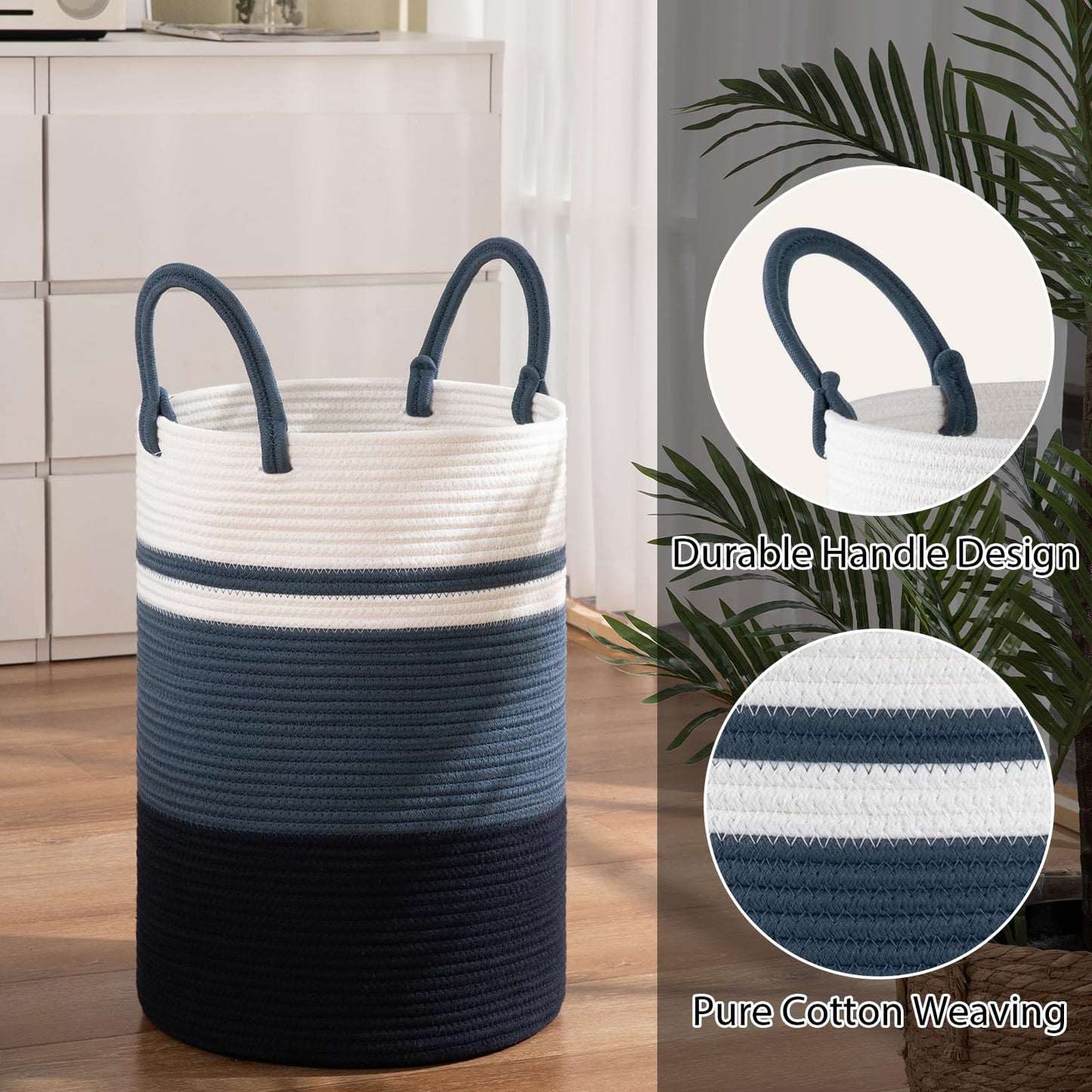SIXDOVE Laundry Basket, Laundry Hamper, Baby Nursery Hamper, Foldable Laundry Hamper with Handles, Storage Blanket Clothes Toys in Bedroom, Living Room-13.8 "L * 19.7 "H-Gradient Blue