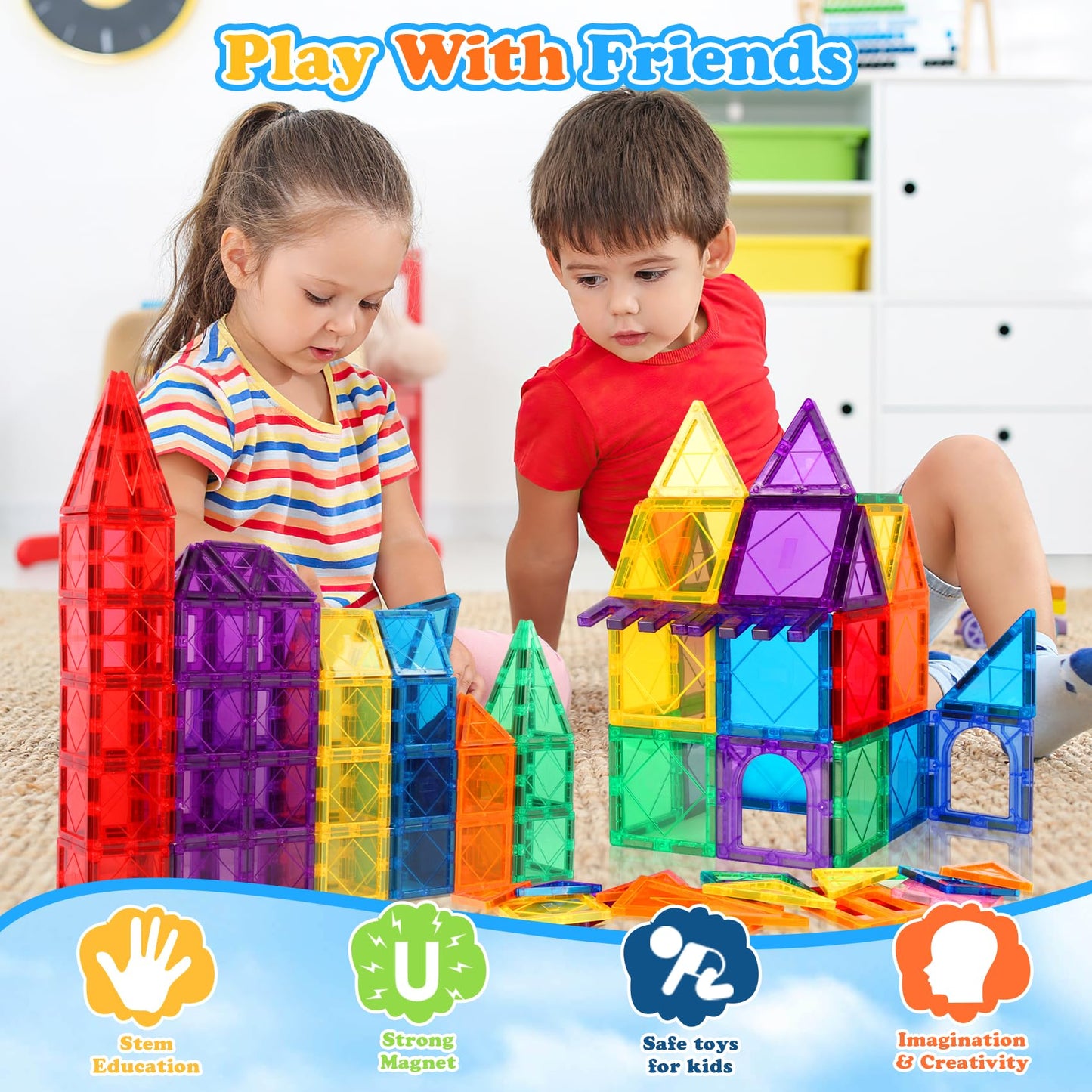 Magnetic Building Tiles for Kids Ages 3-7