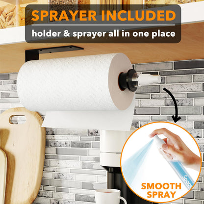 UPDATE: DEAD! SpaceAid SprayNeat Paper Towel Holder with Spray Bottle, Under Cabinet Paper Towels Holders with Sprayer Inside Center, Hanging Wall Mount Papertowels Roller for Kitchen and Bathroom (Black)