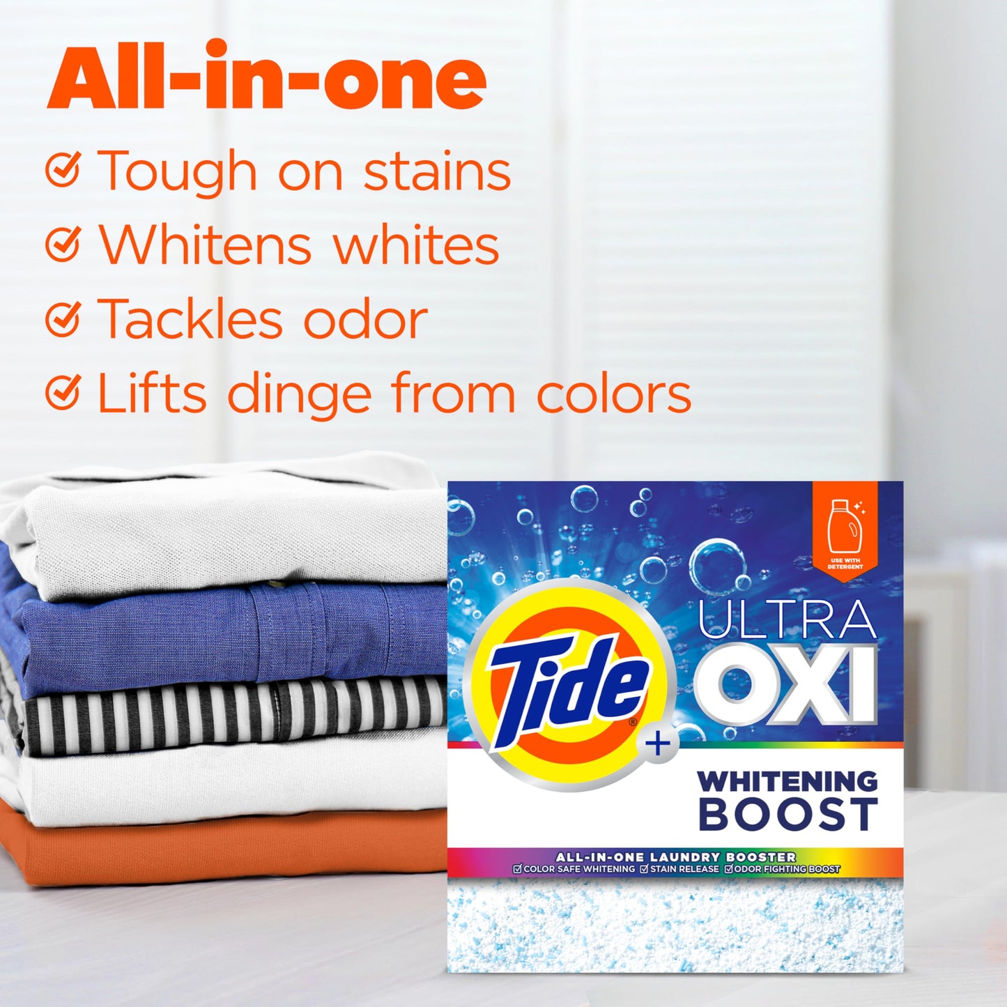 Tide Ultra Oxi Whitening Boost, All in One Laundry Booster, Color Safe Whitening, Stain and Odor Fighter, 66 Loads, 57 oz