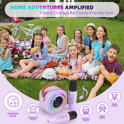 Mini Karaoke Machine with Wireless Mics for Kids