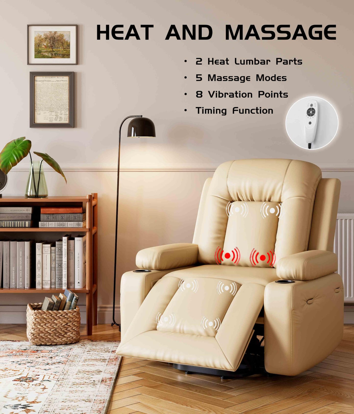 Oversized Wide Power Lift Recliner Chair - Heat and Massage, Faux PU Leather Lift Recliner Chair for the Elderly, Adjustable Back and Legs, Designed for the Elderly and People with mobility impaired