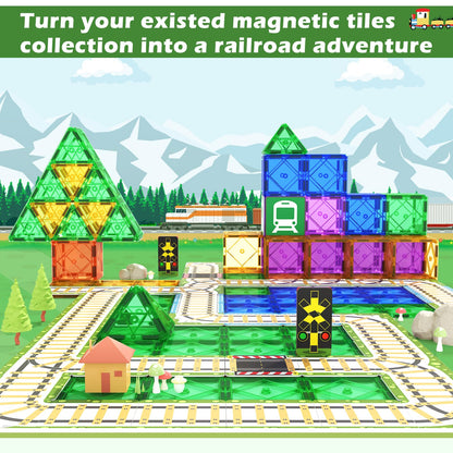 Magnetic Tiles Train Track Playset for Kids
