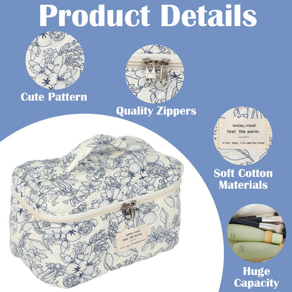 Quilted Floral Makeup Bag Set of 3