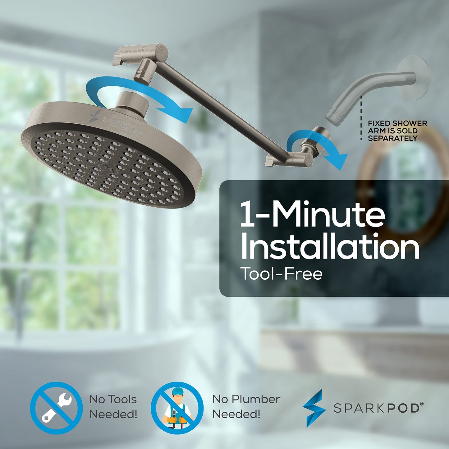 SparkPod Adjustable High Pressure Rain Shower Head