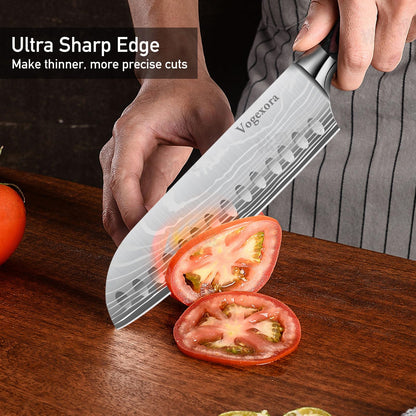 Vorgexora 5 Pcs Chefs Kitchen Sharp Knife Set - Japanese Professional Cooking Cutting Knives for Meat Vegetable Bread and Paring, High Carbon Stainless Steel Santoku