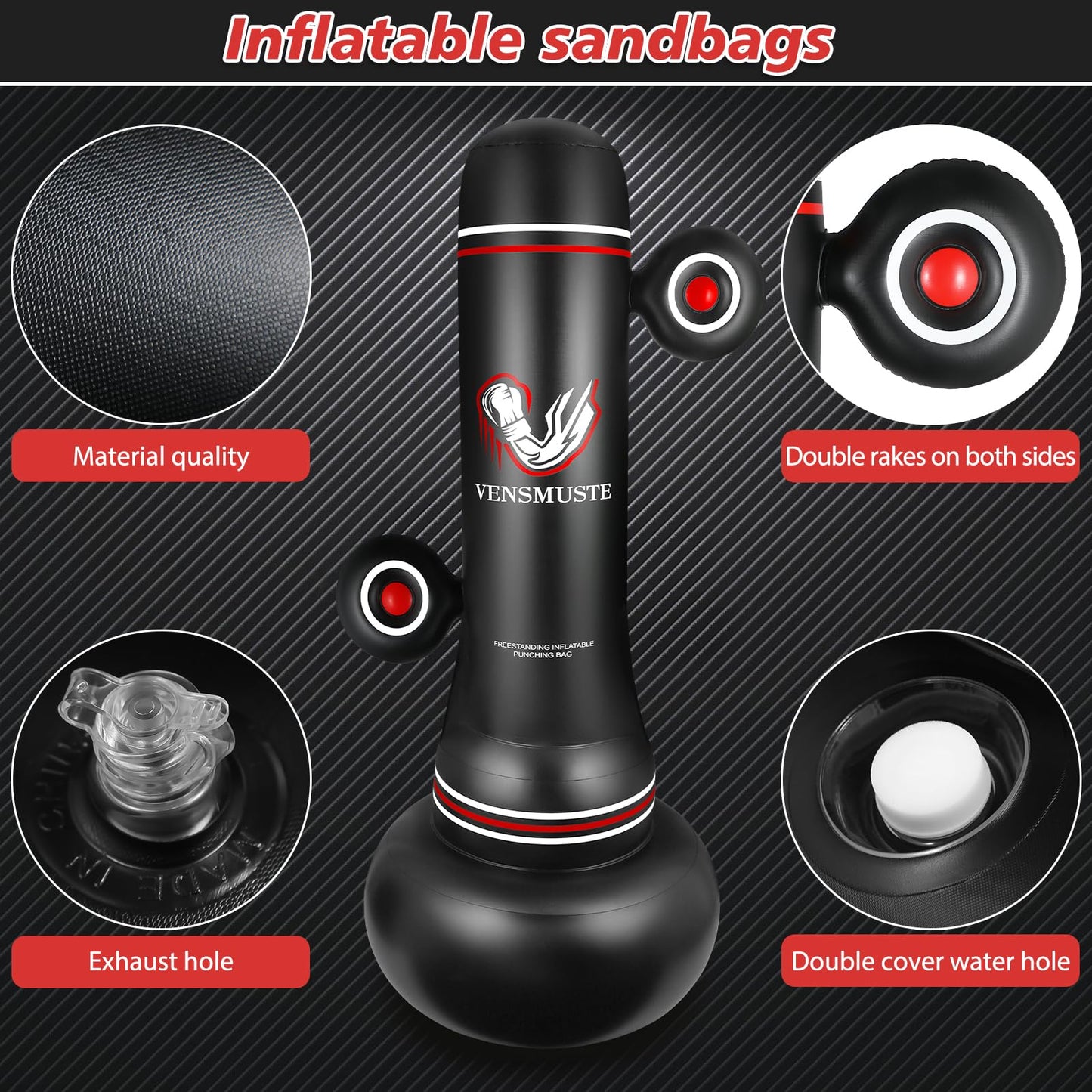 Vensmuste Punching Bag for Adults Teens, 69" Inflatable Freestanding Punching Bag with Boxing Gloves, Inflation Pump and Jump Rope, Suitable for MMA Karate Kickboxing Boxing