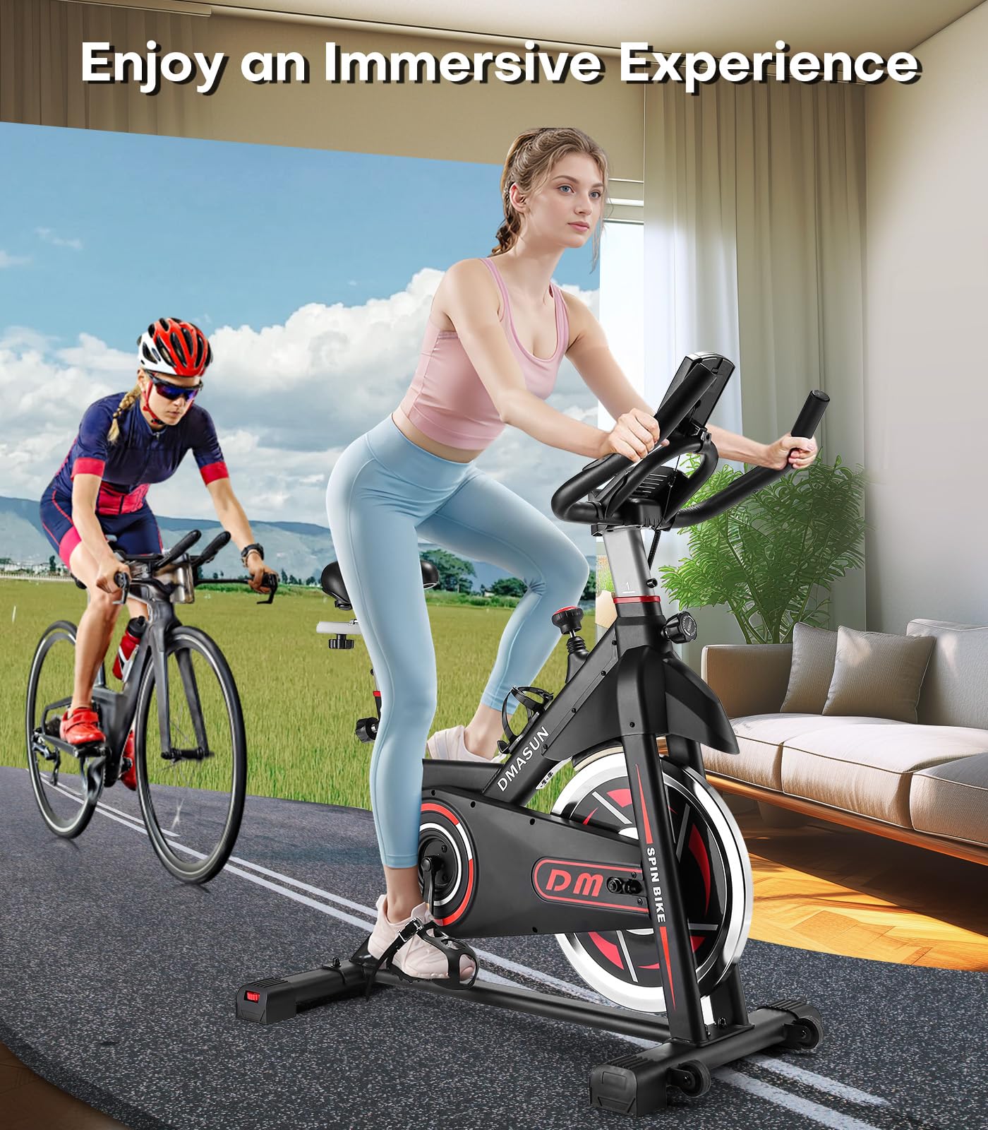 Exercise Bike, DMASUN Classic Brake Pad Stationary Bike for Home with 300 LBS Capacity, Indoor Bike with Comfortable Seat Cushion, Digital Display with Pulse