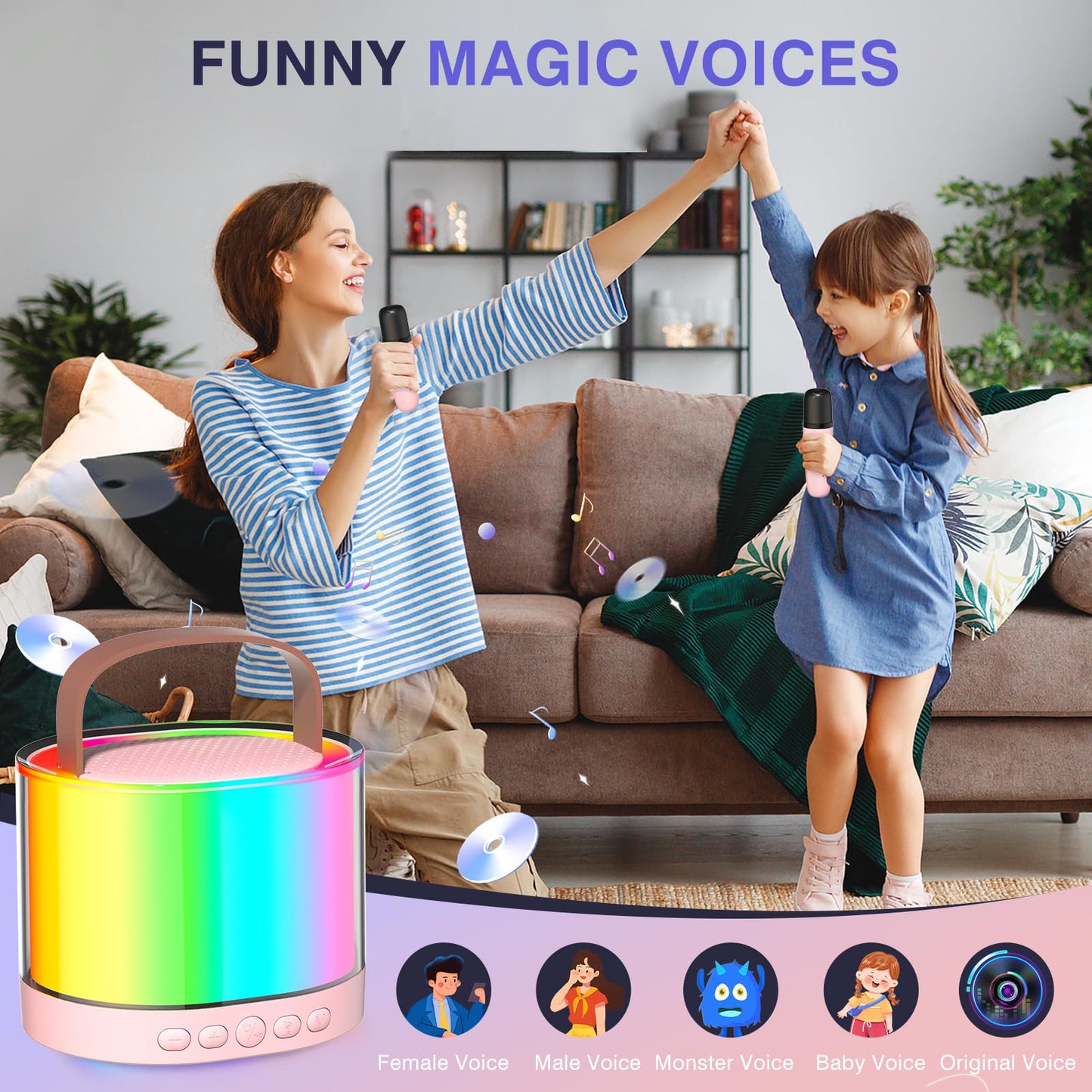 Mini Karaoke Machine with 2 Wireless Microphones