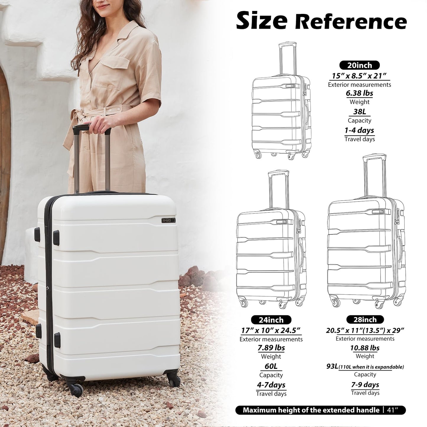Coolife 28" Expandable Spinner Luggage with TSA Lock