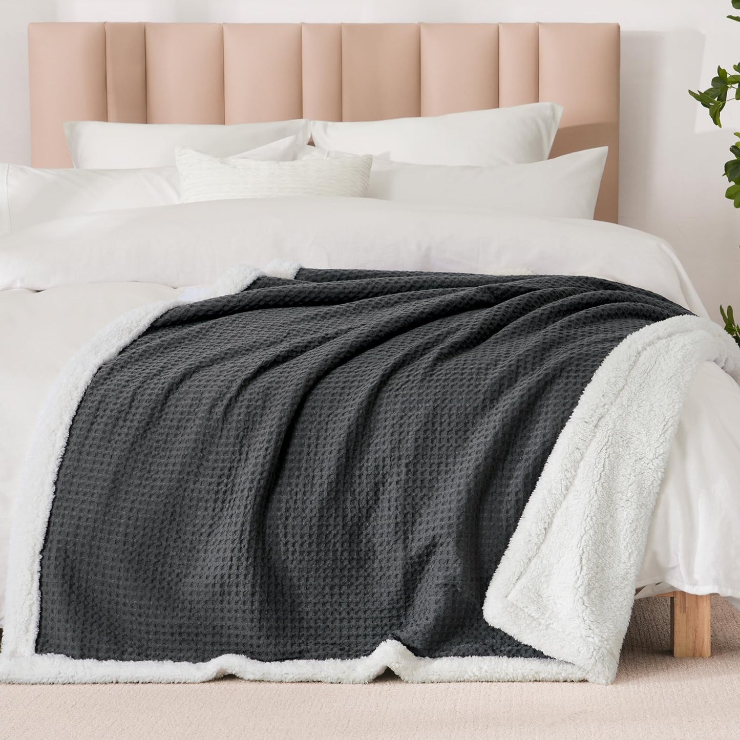 PHF Cozy Waffle Sherpa Throw Blanket 50x60