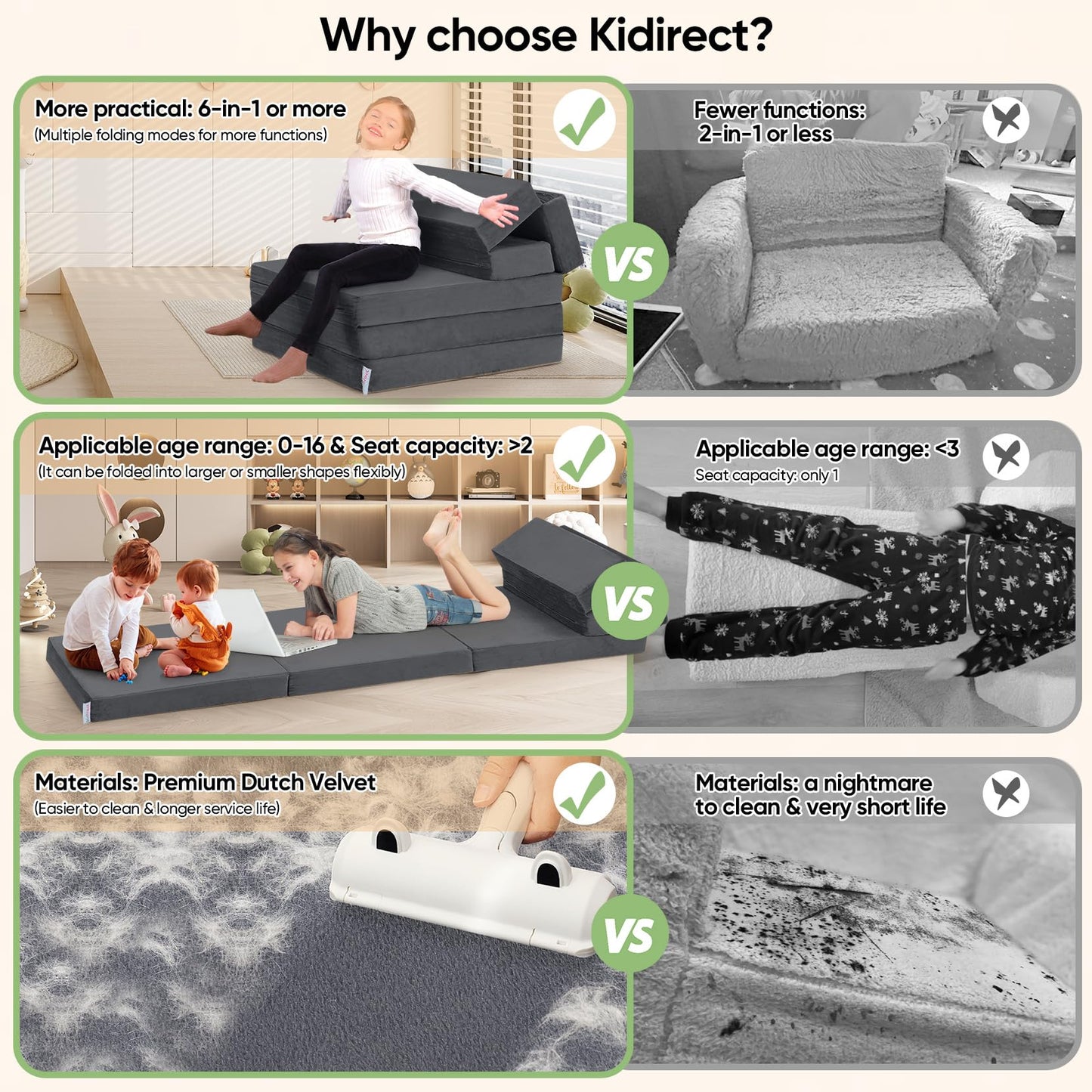 Kidirect 6-in-1 Kids Folding Sofa Bed