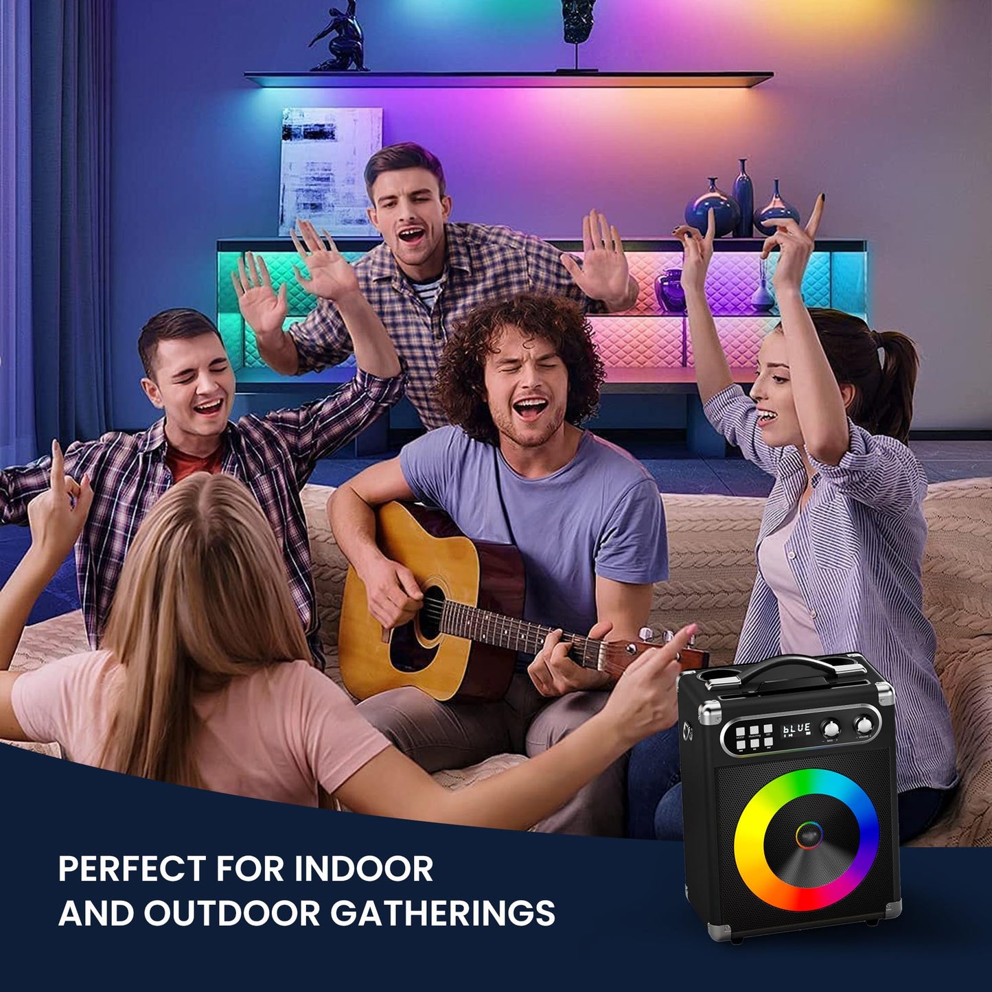 Karaoke Machine, Portable Bluetooth Speaker with 2 Wireless Microphones for Adults Kids with LED Lights, PA System Speaker Supports Echo/USB/TF/AUX Stereo Sound Enhanced Bass for Home Party Birthday