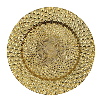 WELMATCH Gold Plastic Peacock Charger Plates - 12 pcs 13 Inch Round Wedding Party Decroation Charger Plates (Peacock Gold, 12)