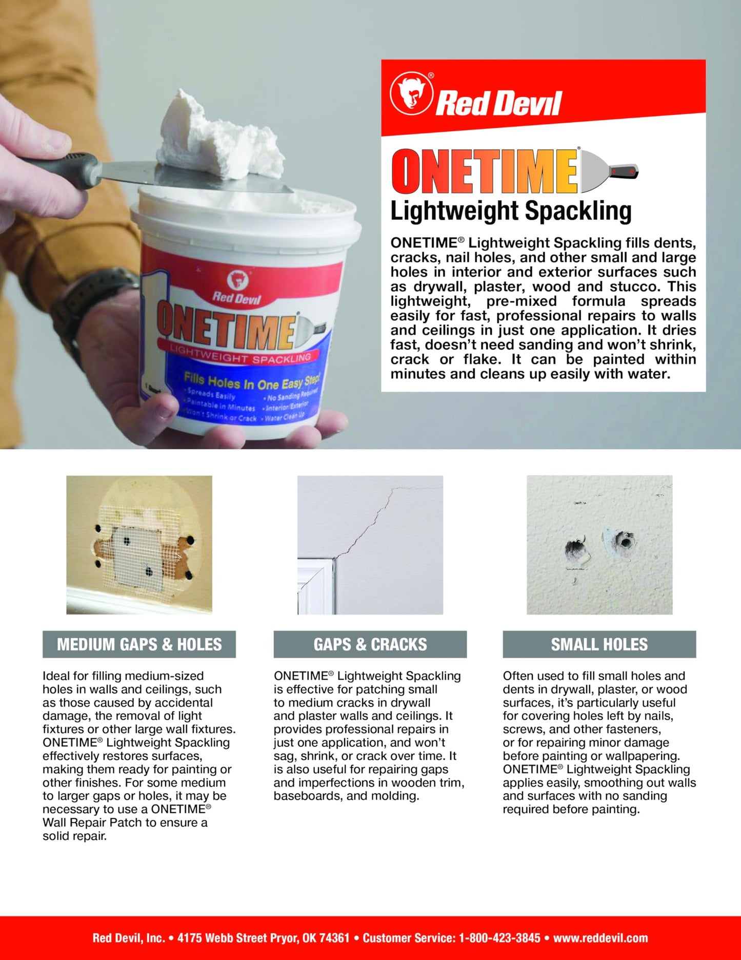 Red Devil Lightweight Spackling 1 Quart - USA Made