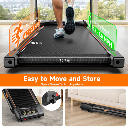 Fasion Trek Run Walking Pad Treadmill with Handle Bar, 6% Manual Incline & 0.6-7.5MPH, Under Desk Compact Treadmill with App Control, Safety Key, 300lbs Capacity, Double Deck Cushioning