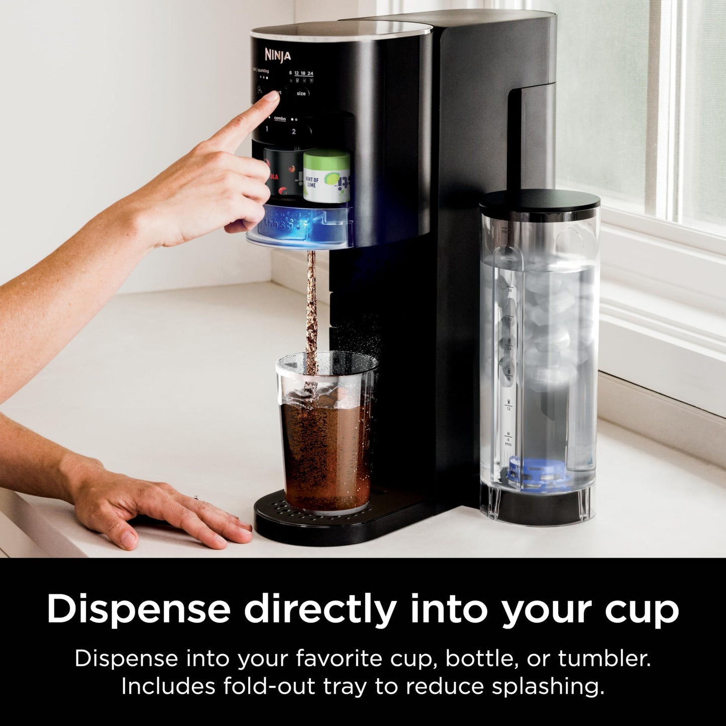 Ninja Thirsti Drink System, Soda Maker, Create Unique Sparkling & Still Drinks, Personalize Size & Flavor, Carbonated Water Machine, 60L CO2 Cylinder & Variety of Flavored Water Drops, Black WC1001