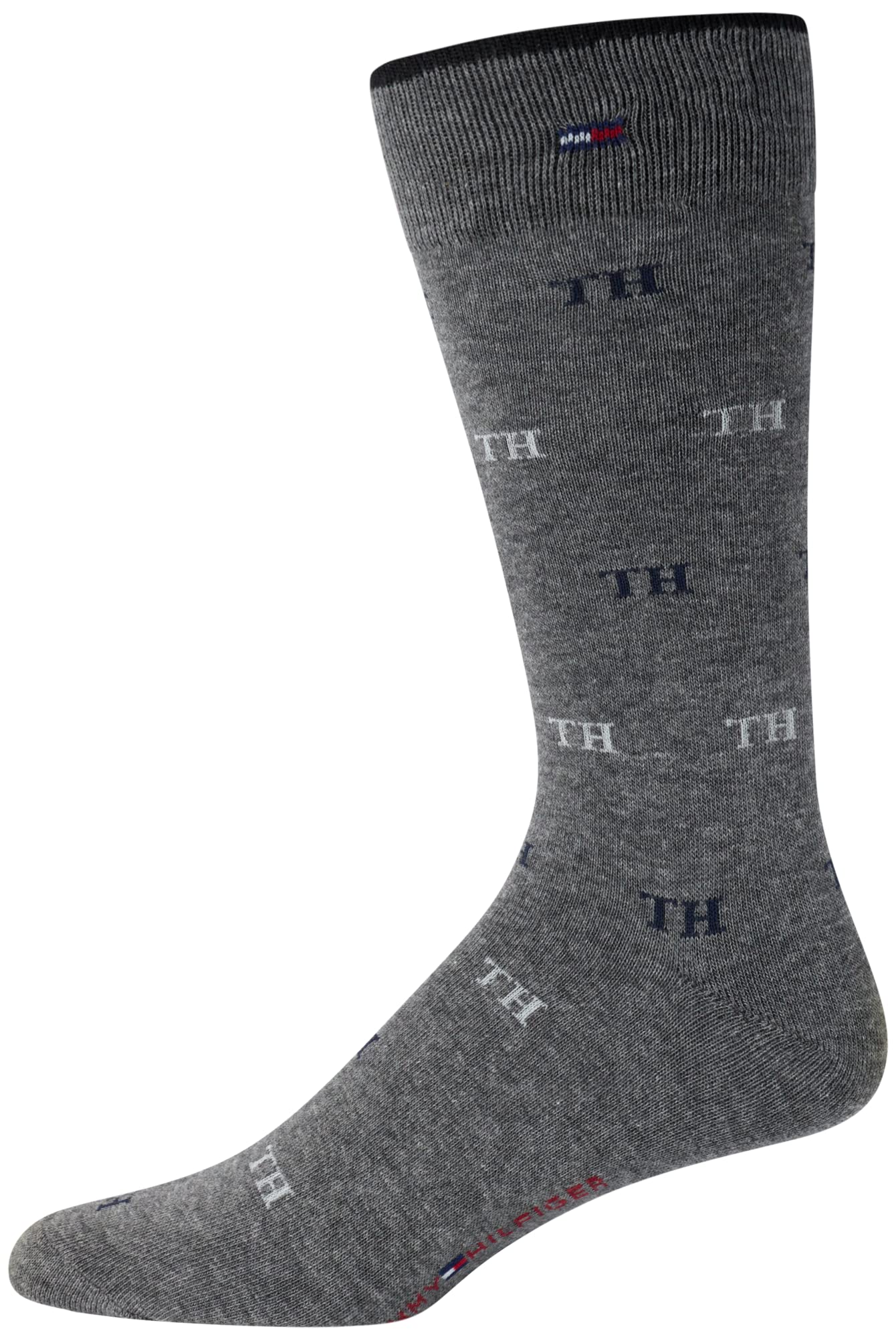 Tommy Hilfiger Men's Dress Socks - 8 Pack Comfort Stretch Crew Socks for Men - Crew Length Breathable Mens Work Socks (7-12), Size 7-12, Black/Grey Logo