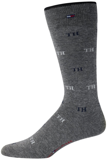 Tommy Hilfiger Men's Dress Socks - 8 Pack Comfort Stretch Crew Socks for Men - Crew Length Breathable Mens Work Socks (7-12), Size 7-12, Black/Grey Logo