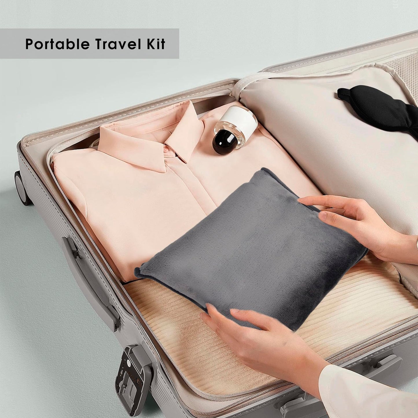 Travel Blanket & Neck Pillow Set for Airplanes