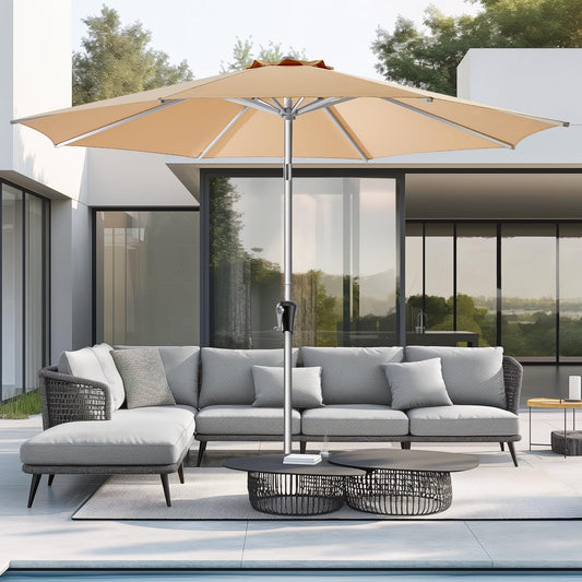 HOMSHADE 9ft Outdoor Patio Umbrella - Market Table Aluminum Umbrella, 5-Year Fade Resistant - UPF50+ UV Protection with Push Button Tilt, Crank for Pool Deck and Garden (Beige)