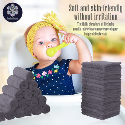 32 Pack Baby Washcloths - Luxury Coral Fleece - Extra Absorbent and Soft Wash Clothes for Newborns, Infants and Toddlers - Suitable for Sensitive Skin and New Born - Baby Shower - Grey, 10x10 Inch