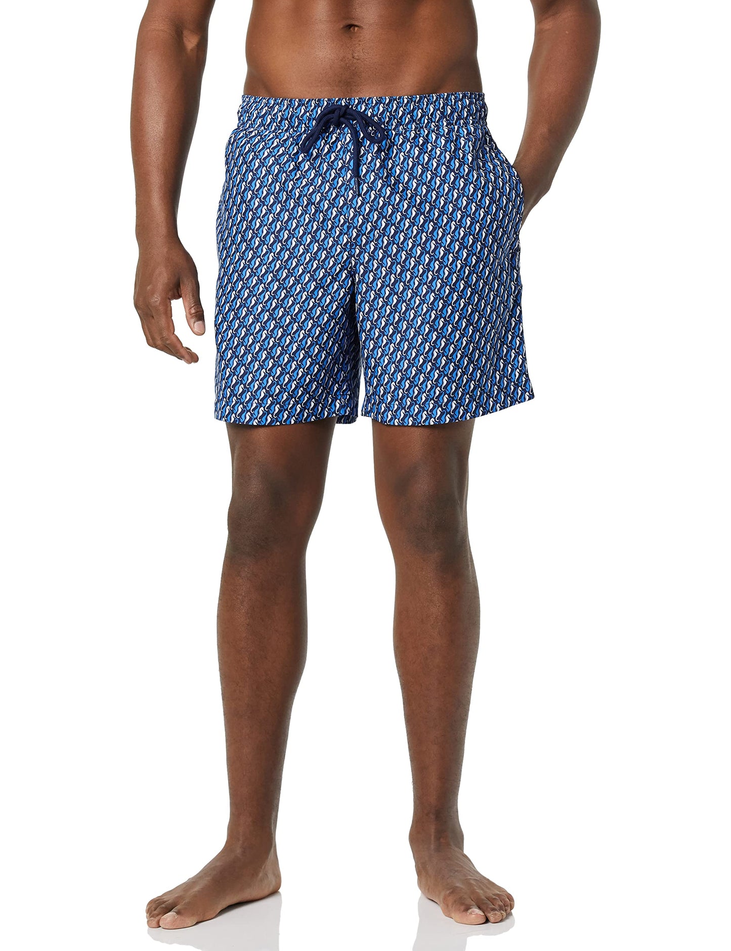 Amazon Essentials Men's 7" Quick-Dry Swim Trunk, Blue Seahorse, Small