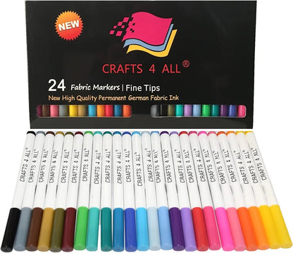 Fabric Pens for Clothes - Pack of 24 No Fade Markers - Machine Washable Shoe Markers for Fabric Decorating - Erase Stains Easily