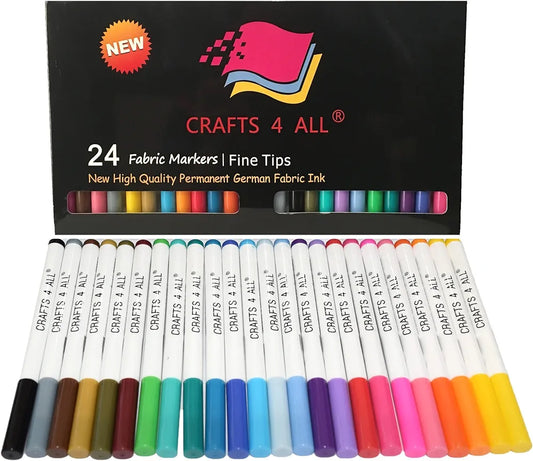 Fabric Pens for Clothes - Pack of 24 No Fade Markers - Machine Washable Shoe Markers for Fabric Decorating - Erase Stains Easily