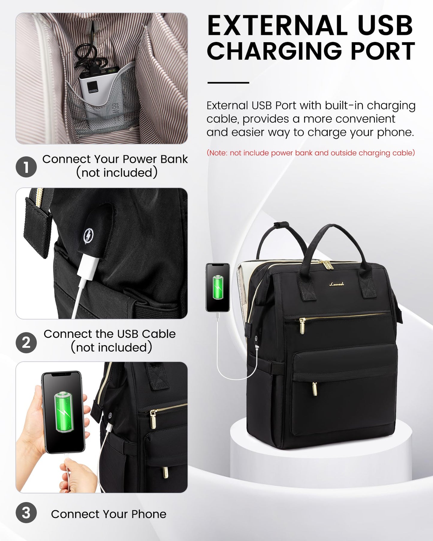 LOVEVOOK Waterproof Laptop Backpack with USB Port