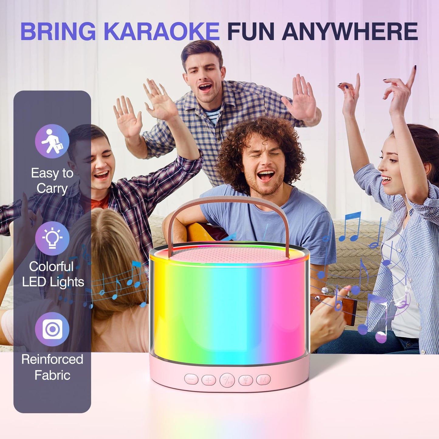 Mini Karaoke Machine with 2 Wireless Microphones
