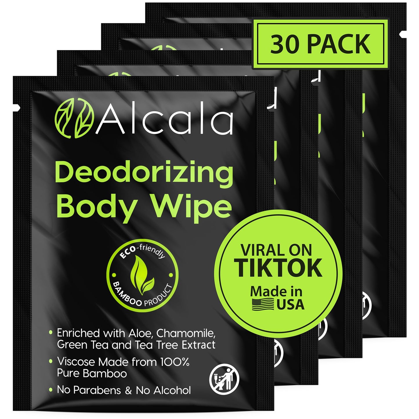 30 Pack Biodegradable Body Wipes with Aloe