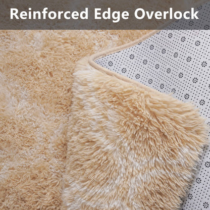 Unirea 6x9 Feet Luxury Shag Area Rug Modern Indoor Plush Fluffy Rugs, Super Soft and Fuzzy Carpet, Geometric Rugs for Bedroom Living Room Girls Kids Nursery, Beige/White