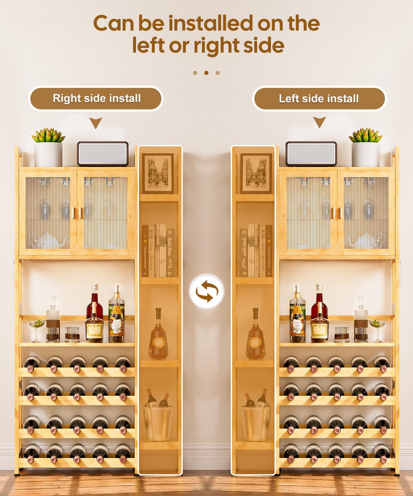 Wine Rack Cabinet with Glass Holder & Shelves