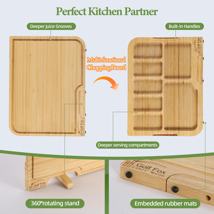 Bamboo Cutting Board Set with Stand & Juice Groove