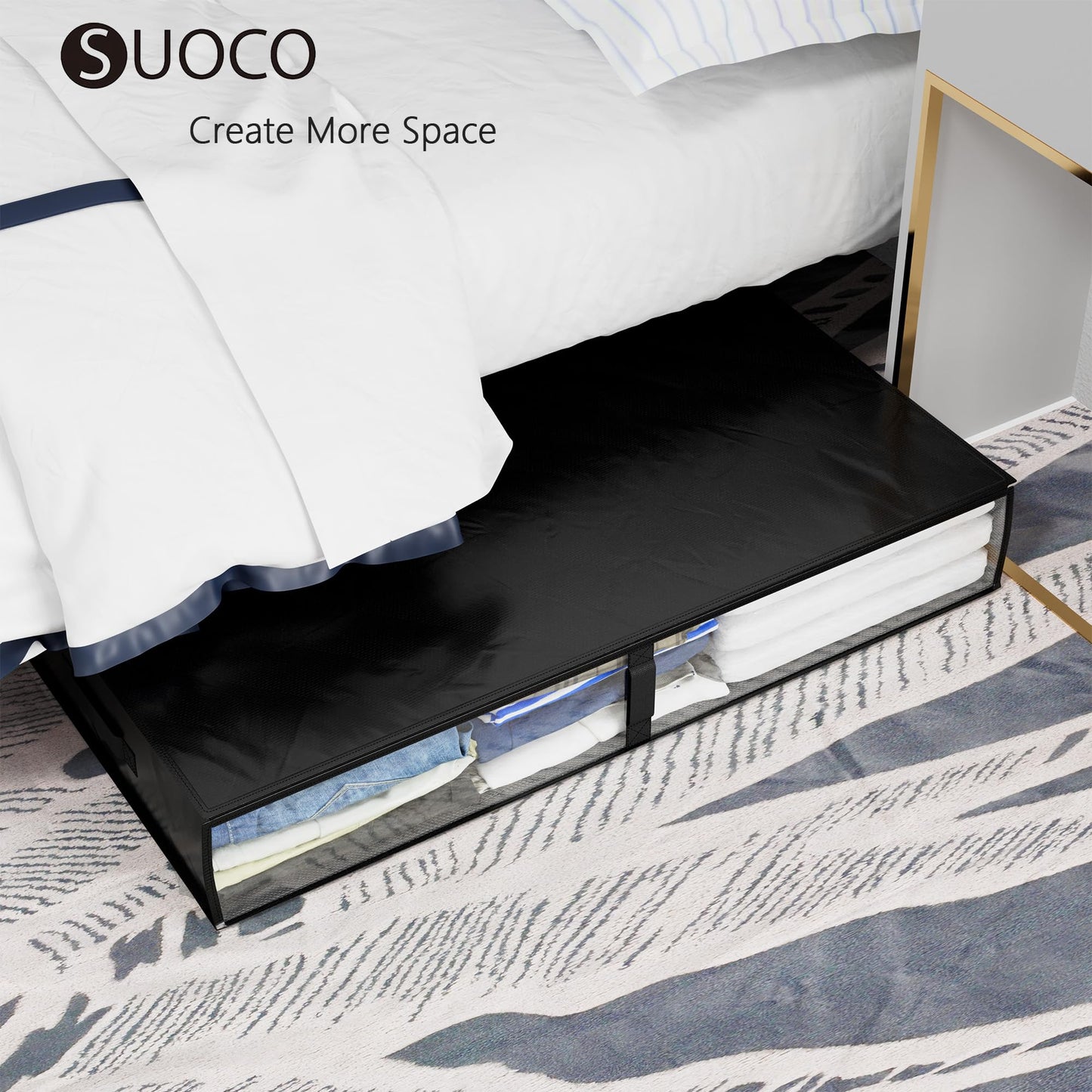 SUOCO 4 Pack Durable Under Bed Storage Containers, 75L Large Foldable Underbed Storage Bags Bins Drawers Organizer for Bedding, Clothing, Shoes