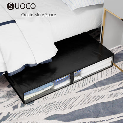SUOCO 4 Pack Durable Under Bed Storage Containers, 75L Large Foldable Underbed Storage Bags Bins Drawers Organizer for Bedding, Clothing, Shoes
