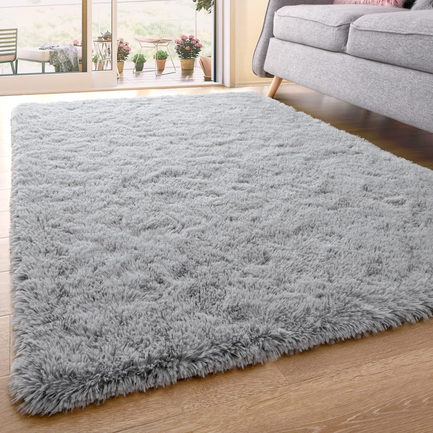 QXKAKA Soft Grey 4x6 Area Rugs for Living Room Bedroom, Shag Shaggy Floor Rug Fuzzy Fluffy Carpet Soft Plush Furry Rug, Machine Washable Large Rug for Kids Home Decor Aesthetic, Gray
