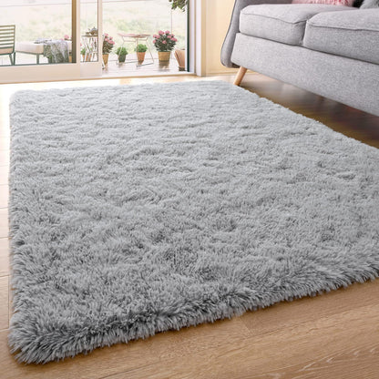 QXKAKA Soft Grey 4x6 Area Rugs for Living Room Bedroom, Shag Shaggy Floor Rug Fuzzy Fluffy Carpet Soft Plush Furry Rug, Machine Washable Large Rug for Kids Home Decor Aesthetic, Gray
